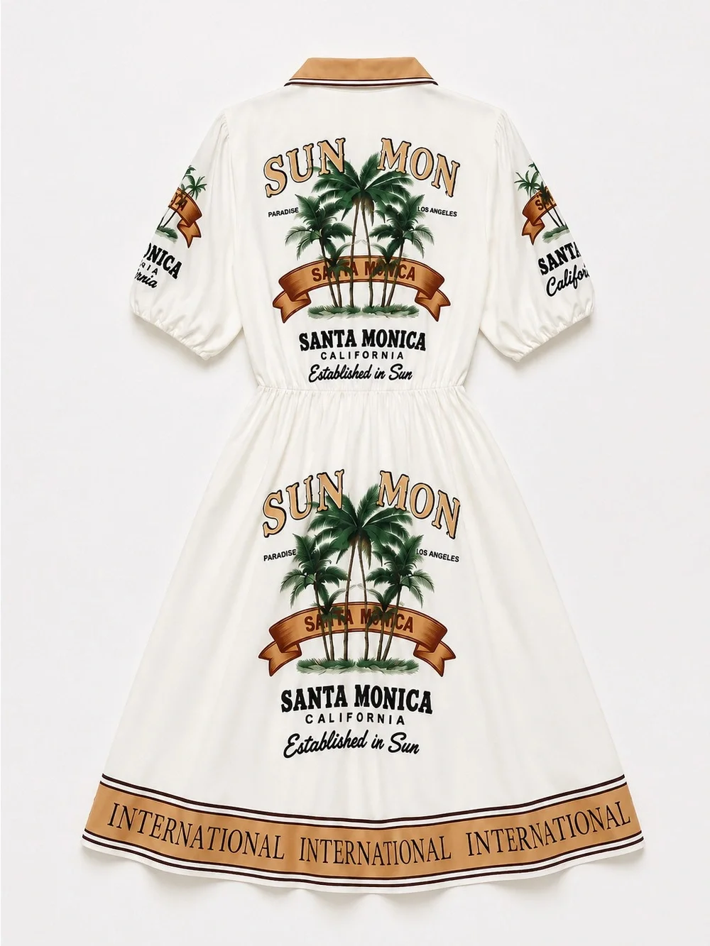 Women's Cream Graphic Zip-Front Dress with Palm Print